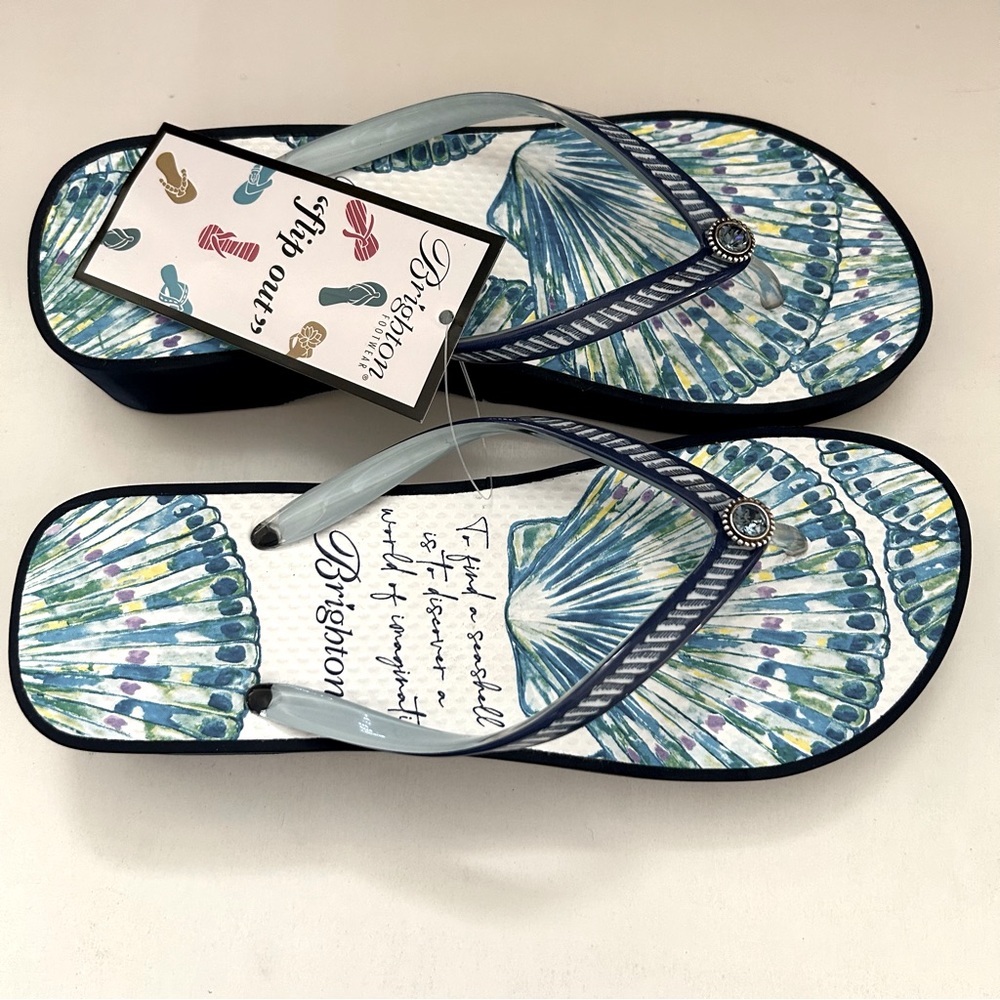 Brighton Surf Multi Flip Flops Wedge Sandal Blue skinny Strap Platform Beach